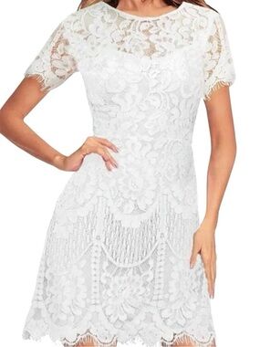 NWT MSLG White Floral Lace Midi Dress Medium